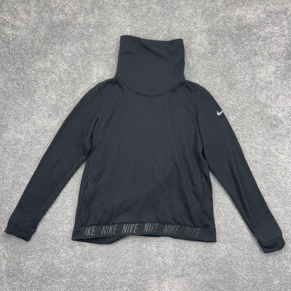Nike Sweatshirt Womens Medium Black Sportswear Funnel Neck Cowl Dri Fit